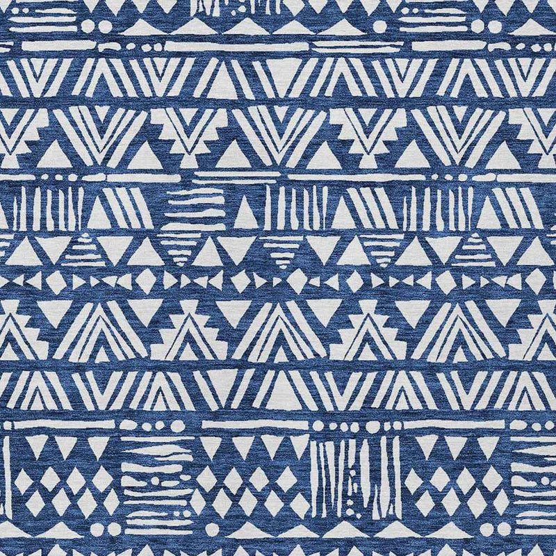 3' X 5' Navy Blue And Ivory Southwestern Washable Indoor Outdoor Area Rug