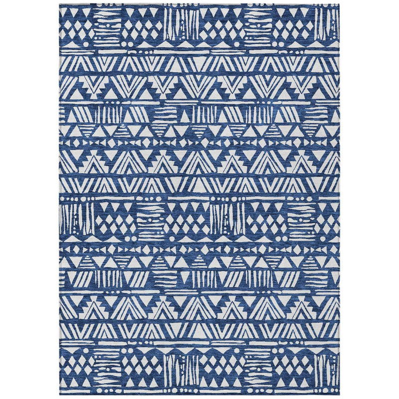 3' X 5' Navy Blue And Ivory Southwestern Washable Indoor Outdoor Area Rug