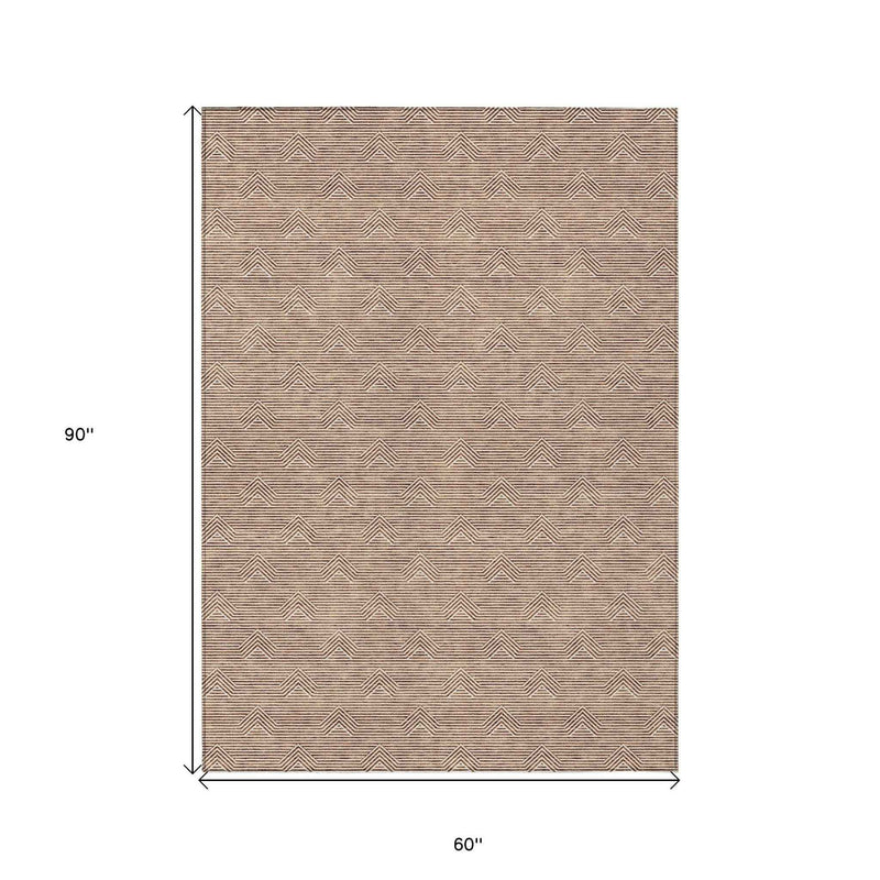 5' X 8' Brown And Beige Geometric Washable Indoor Outdoor Area Rug