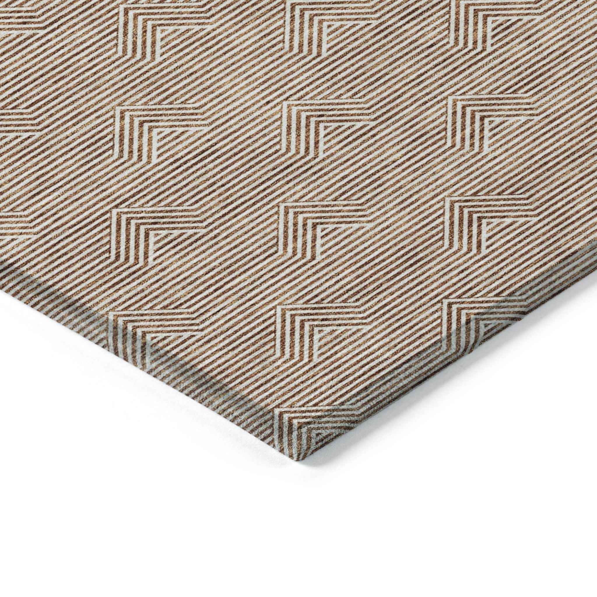 5' X 8' Brown And Beige Geometric Washable Indoor Outdoor Area Rug