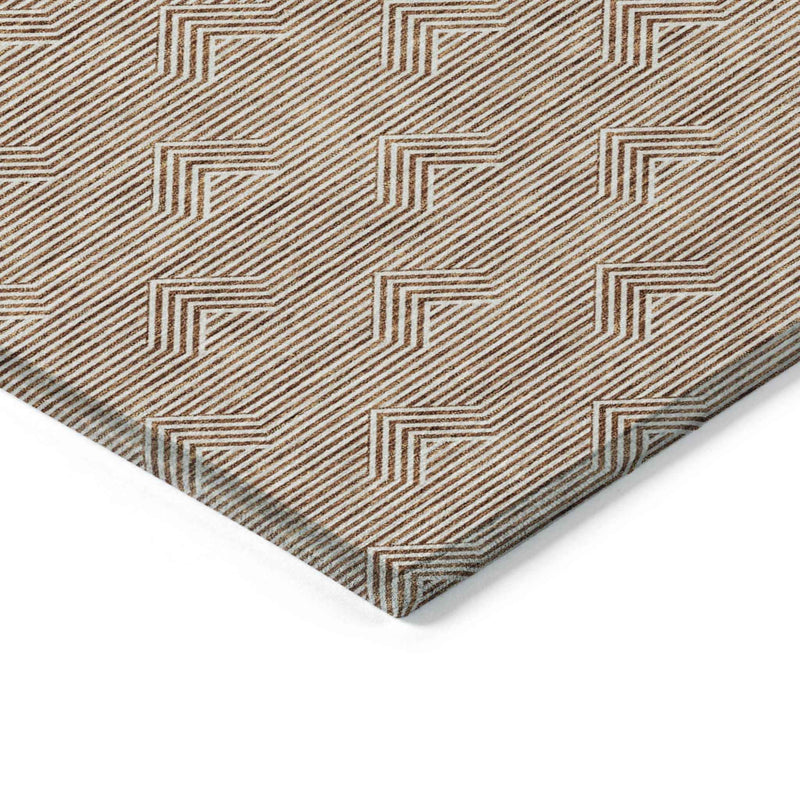 5' X 8' Brown And Beige Geometric Washable Indoor Outdoor Area Rug