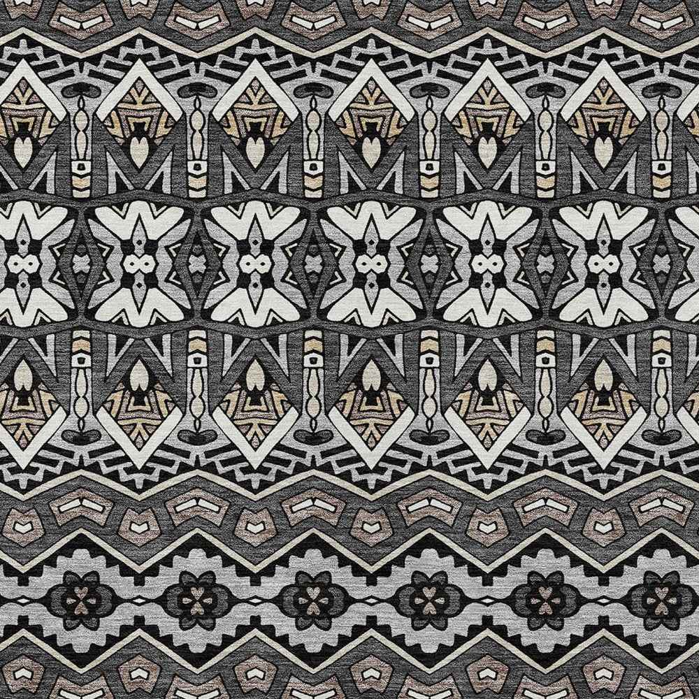 10' X 14' Charcoal Brown And Ivory Moroccan Washable Indoor Outdoor Area Rug