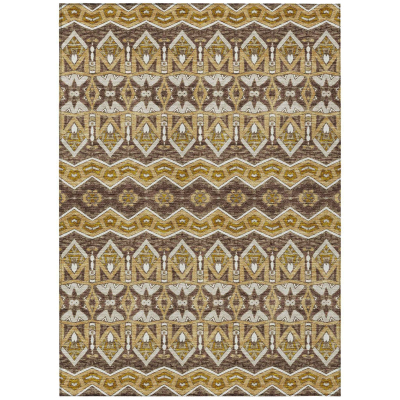5' X 8' Gold Brown And Beige Moroccan Washable Indoor Outdoor Area Rug