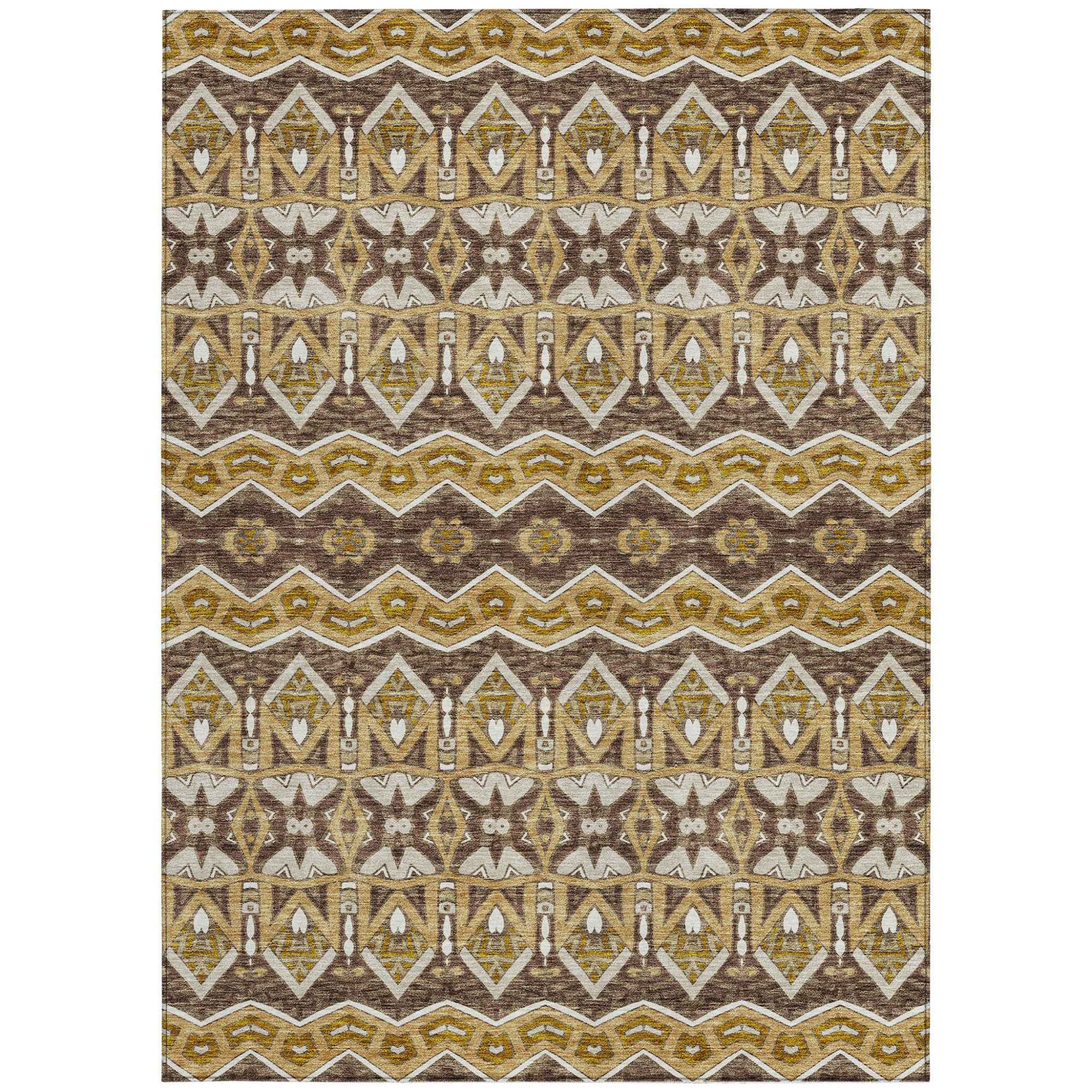 5' X 8' Gold Brown And Beige Moroccan Washable Indoor Outdoor Area Rug