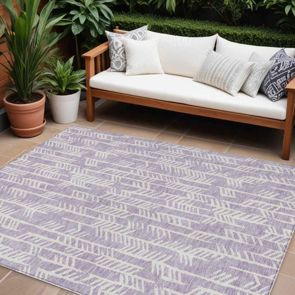 9' X 12' Lavender And Ivory Tribal Washable Indoor Outdoor Area Rug