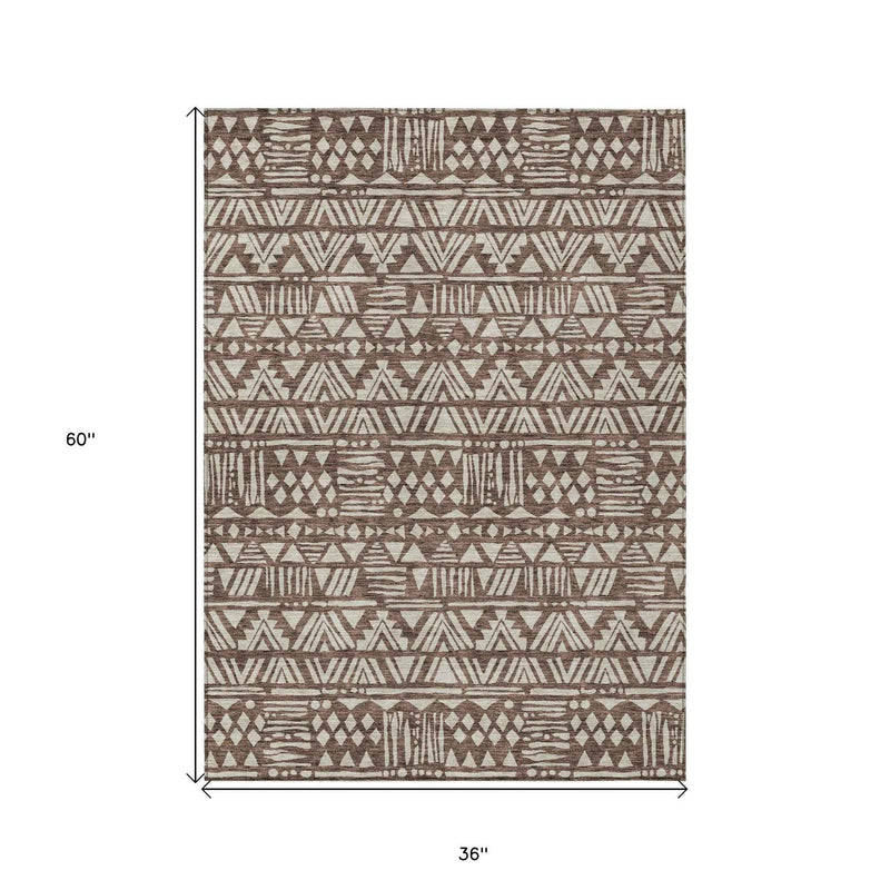 3' X 5' Brown And Beige Southwestern Washable Indoor Outdoor Area Rug
