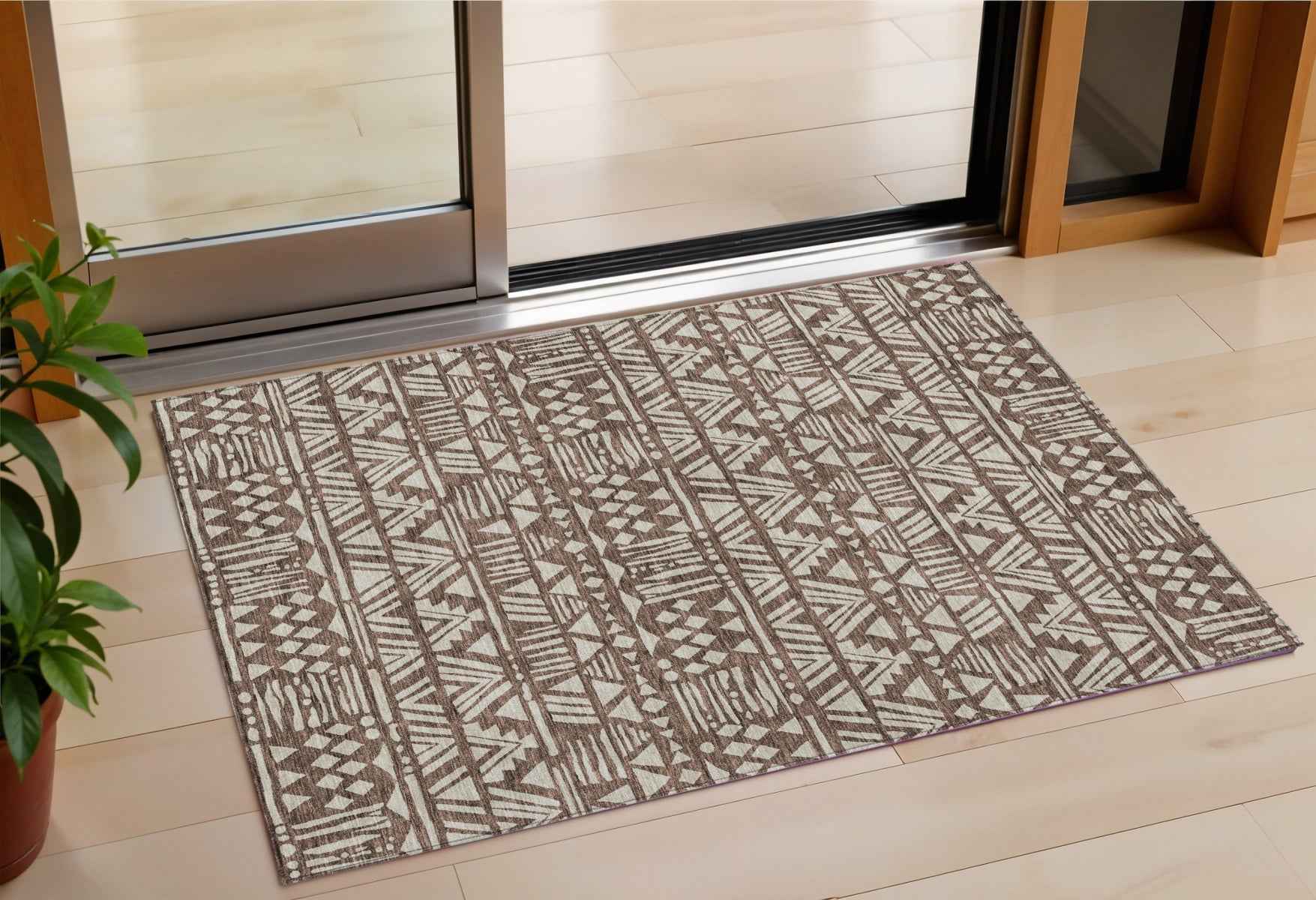 3' X 5' Brown And Beige Southwestern Washable Indoor Outdoor Area Rug