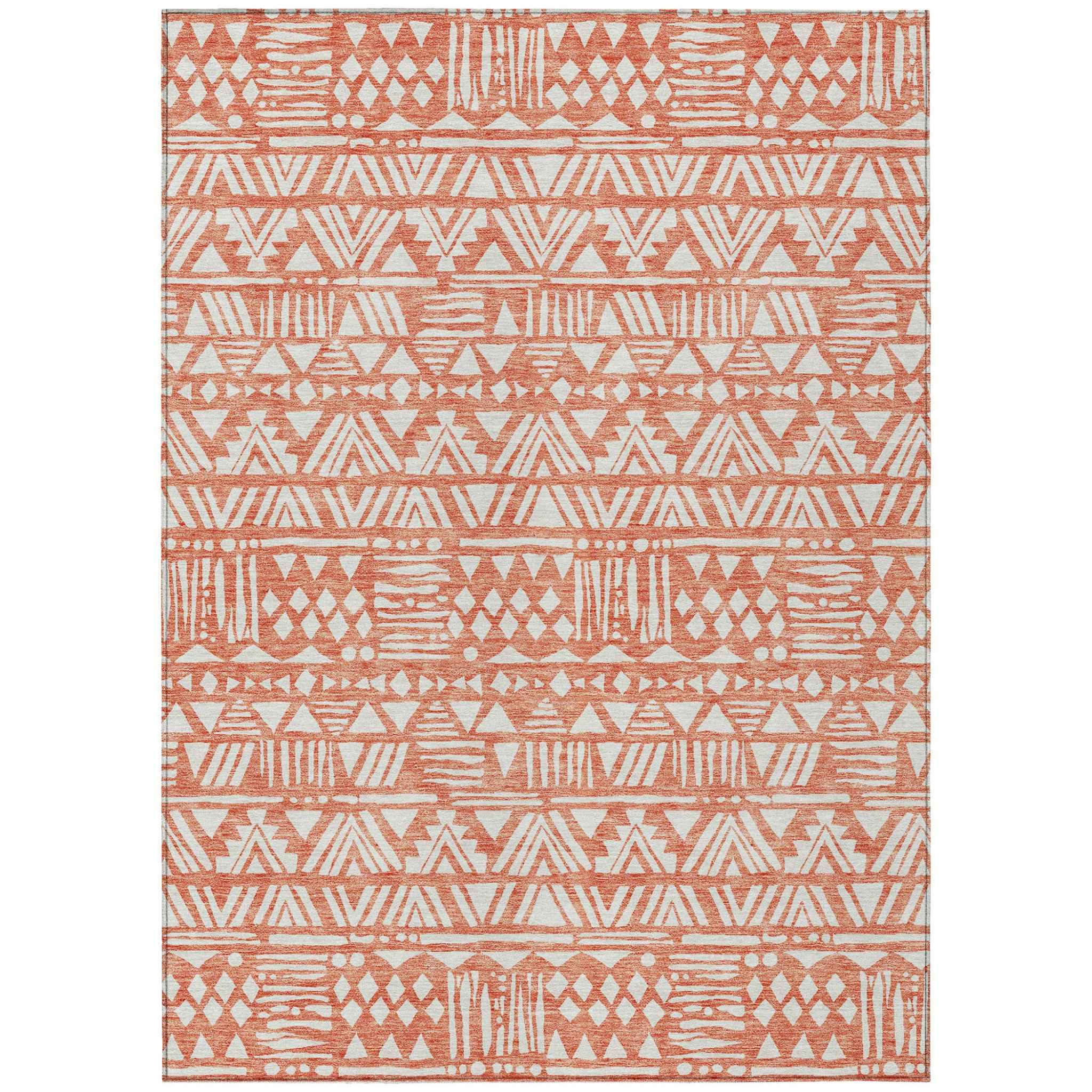 9' X 12' Coral And Ivory Southwestern Washable Indoor Outdoor Area Rug