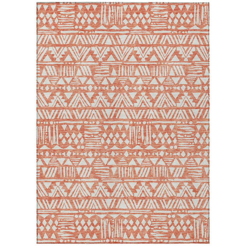 9' X 12' Coral And Ivory Southwestern Washable Indoor Outdoor Area Rug