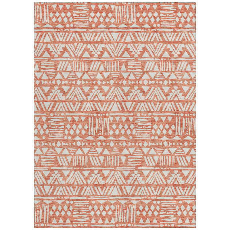 9' X 12' Coral And Ivory Southwestern Washable Indoor Outdoor Area Rug