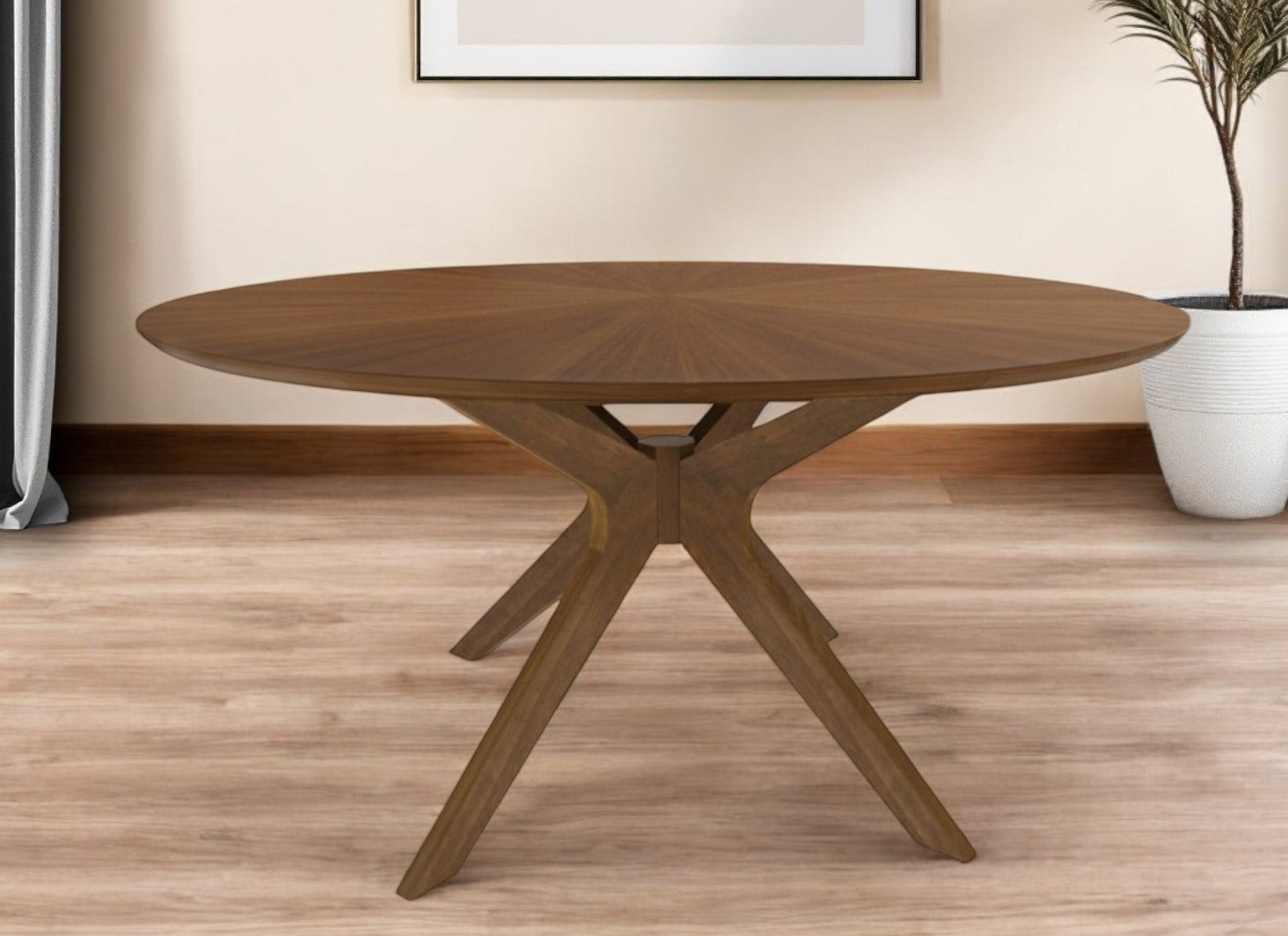 59" Brown Rounded Pedestal Base Dining Table - Kitchen & Dining