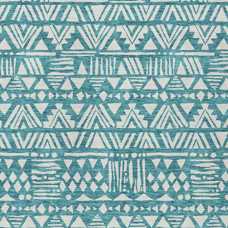 8' X 10' Teal Blue And Ivory Southwestern Washable Indoor Outdoor Area Rug