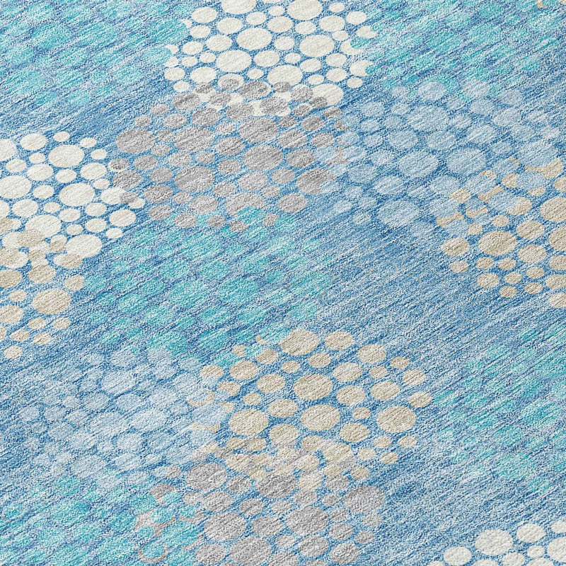 8' Sky Blue Gray And Ivory Round Polka Dot Washable Indoor Outdoor Area Rug