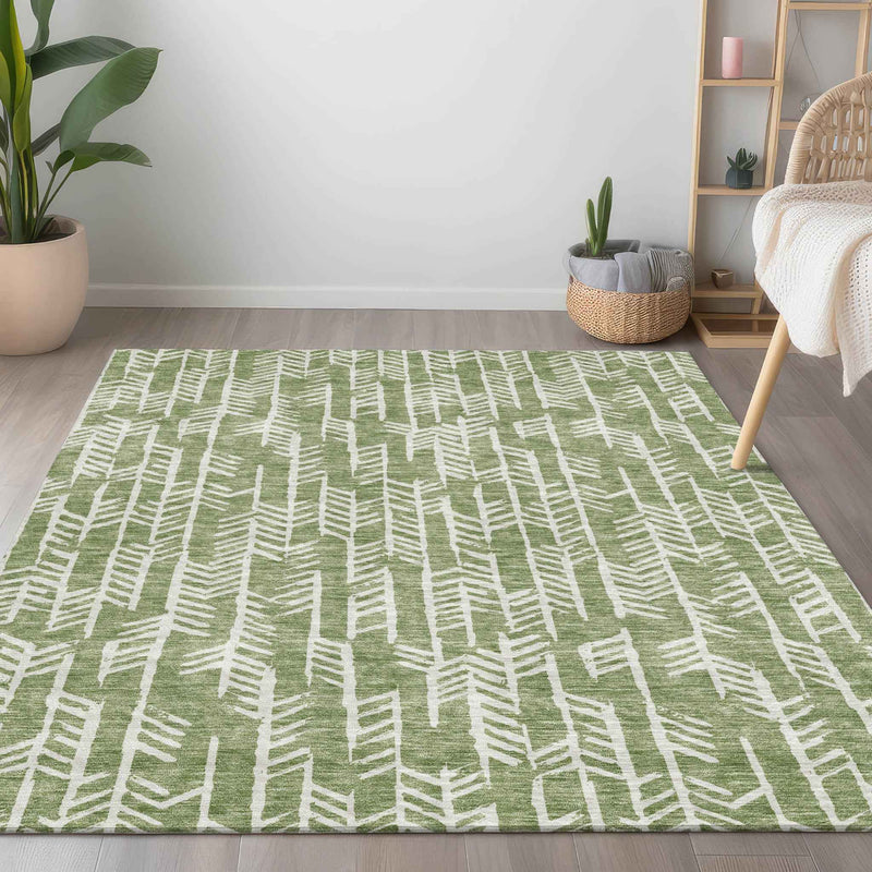 8' X 10' Green And Ivory Tribal Washable Indoor Outdoor Area Rug