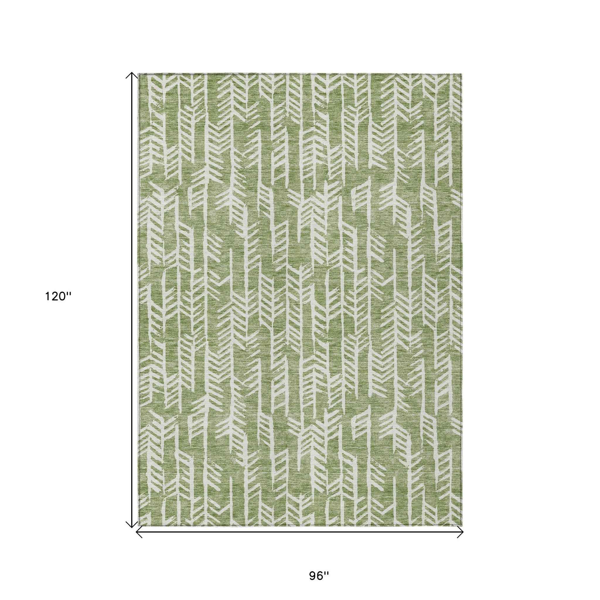8' X 10' Green And Ivory Tribal Washable Indoor Outdoor Area Rug