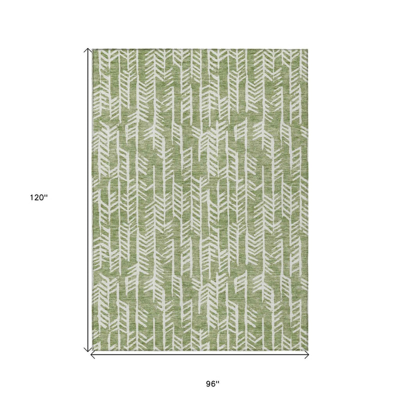 8' X 10' Green And Ivory Tribal Washable Indoor Outdoor Area Rug
