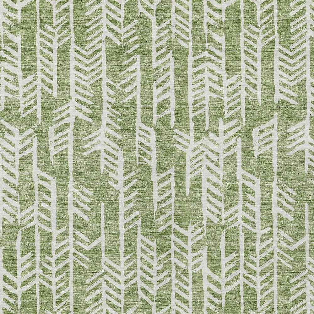 8' X 10' Green And Ivory Tribal Washable Indoor Outdoor Area Rug
