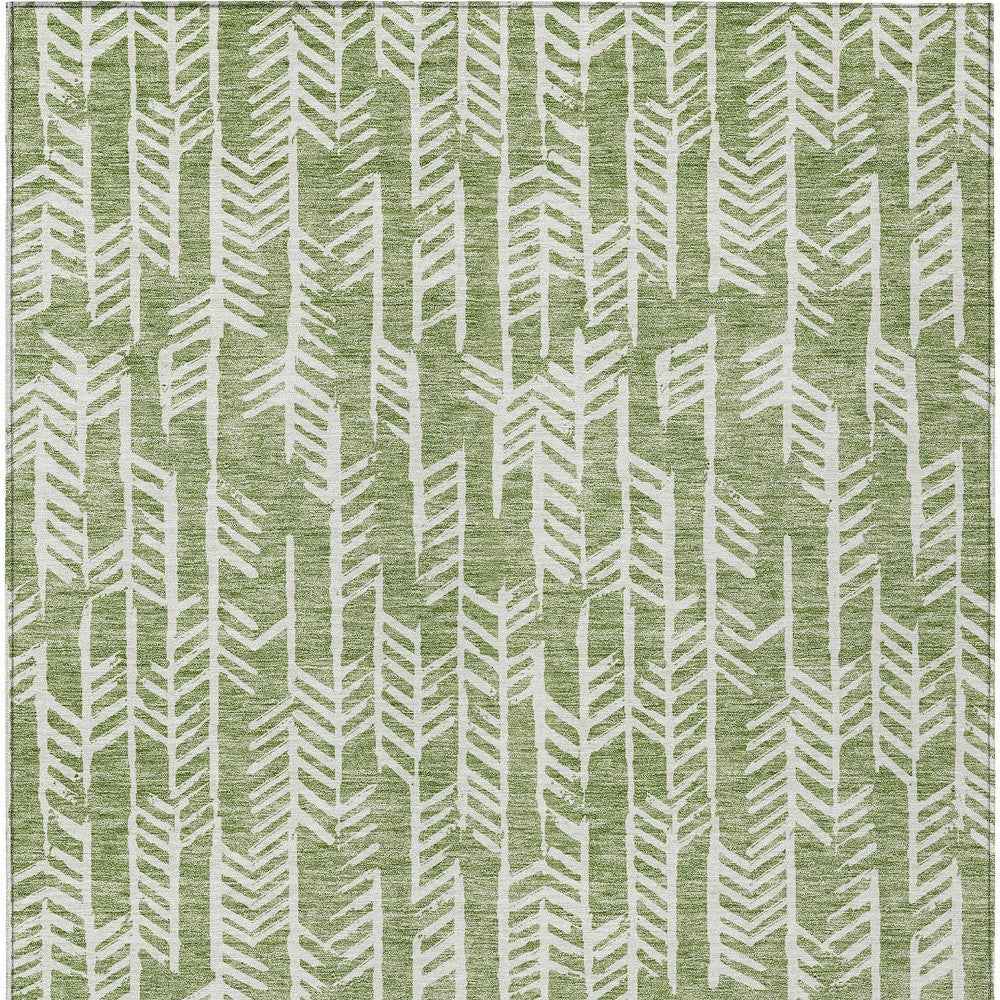 8' X 10' Green And Ivory Tribal Washable Indoor Outdoor Area Rug