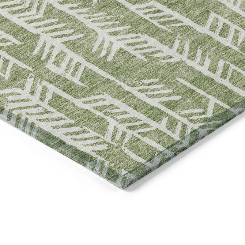 8' X 10' Green And Ivory Tribal Washable Indoor Outdoor Area Rug