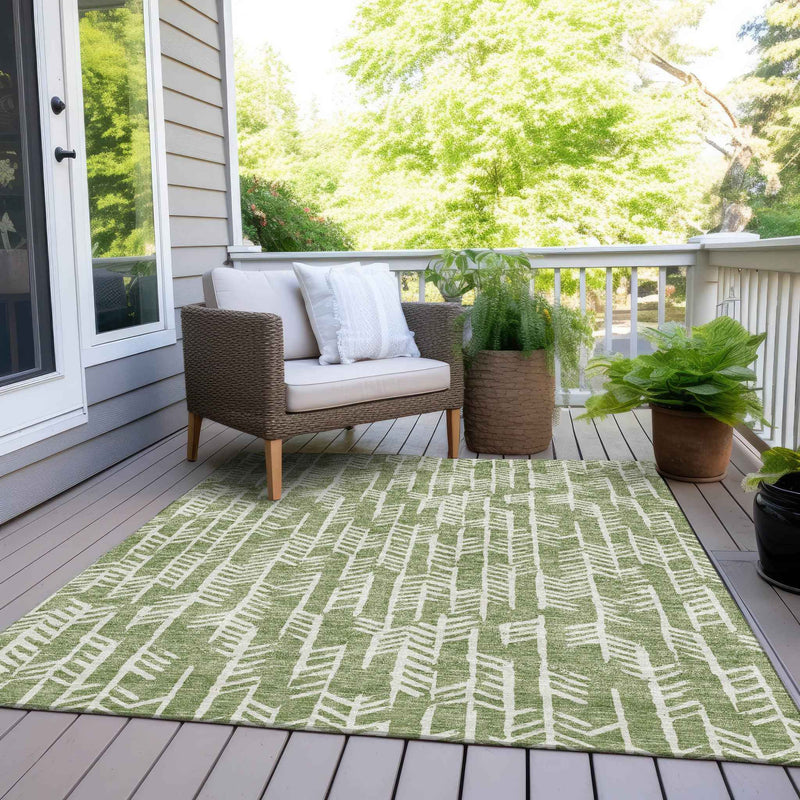 8' X 10' Green And Ivory Tribal Washable Indoor Outdoor Area Rug