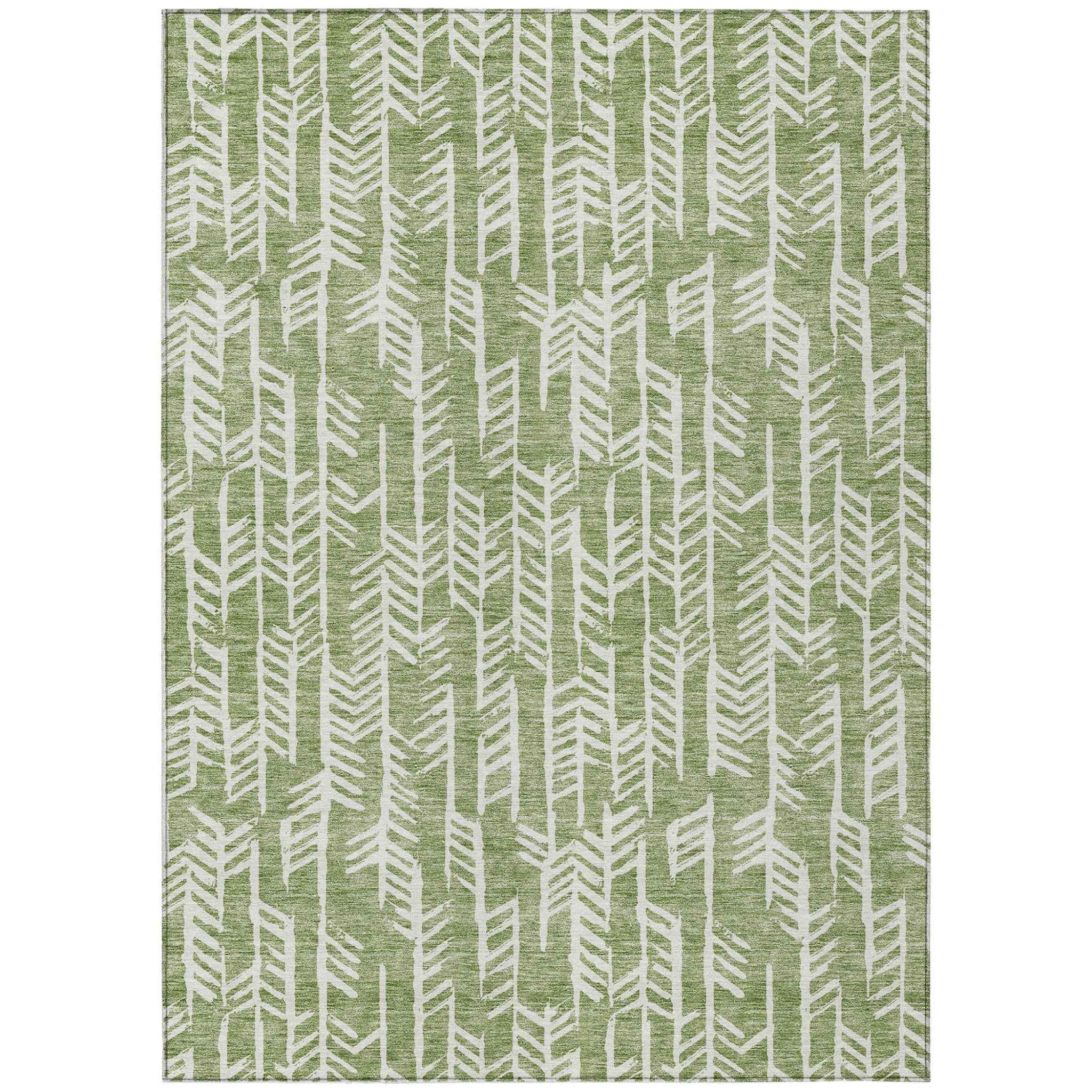 8' X 10' Green And Ivory Tribal Washable Indoor Outdoor Area Rug