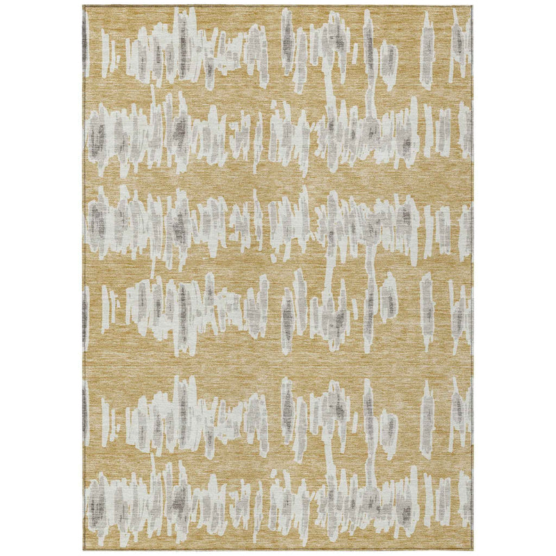 10' X 14' Gold Gray And Ivory Striped Washable Indoor Outdoor Area Rug