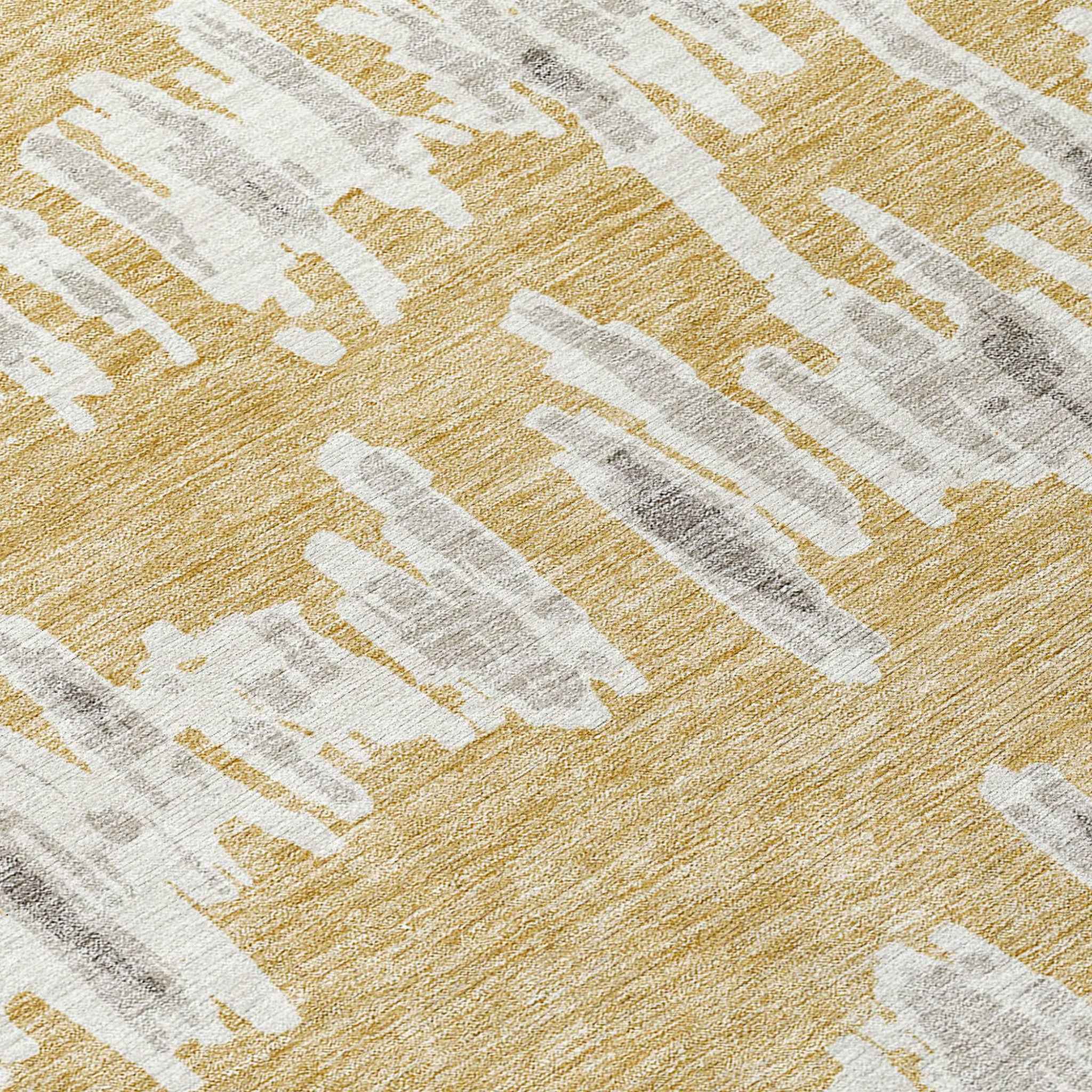 10' X 14' Gold Gray And Ivory Striped Washable Indoor Outdoor Area Rug