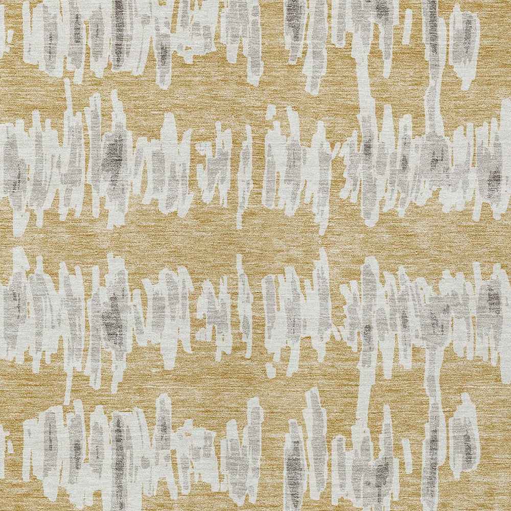 10' X 14' Gold Gray And Ivory Striped Washable Indoor Outdoor Area Rug