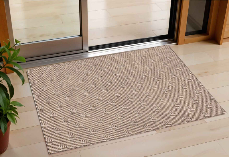3' X 5' Brown And Beige Geometric Washable Indoor Outdoor Area Rug