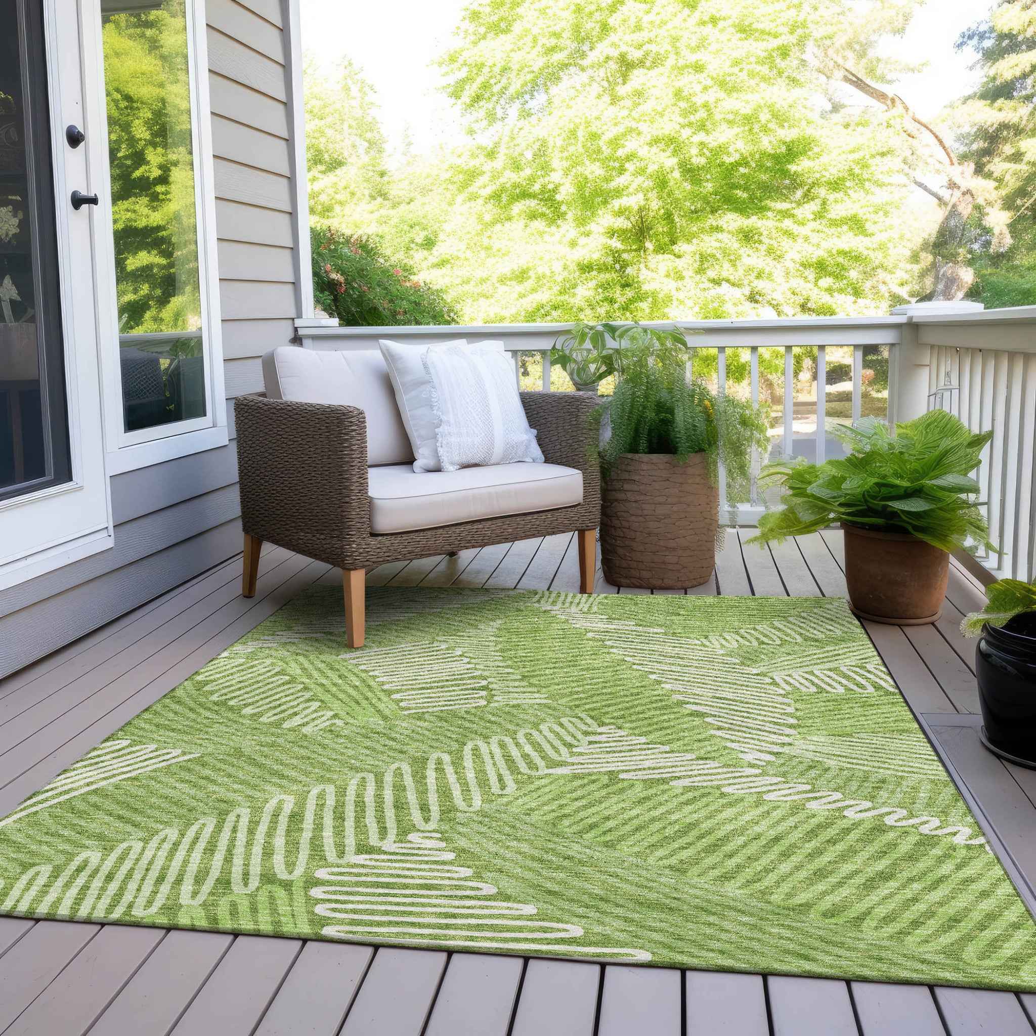 3' X 5' Lime Green And Ivory Floral Washable Indoor Outdoor Area Rug