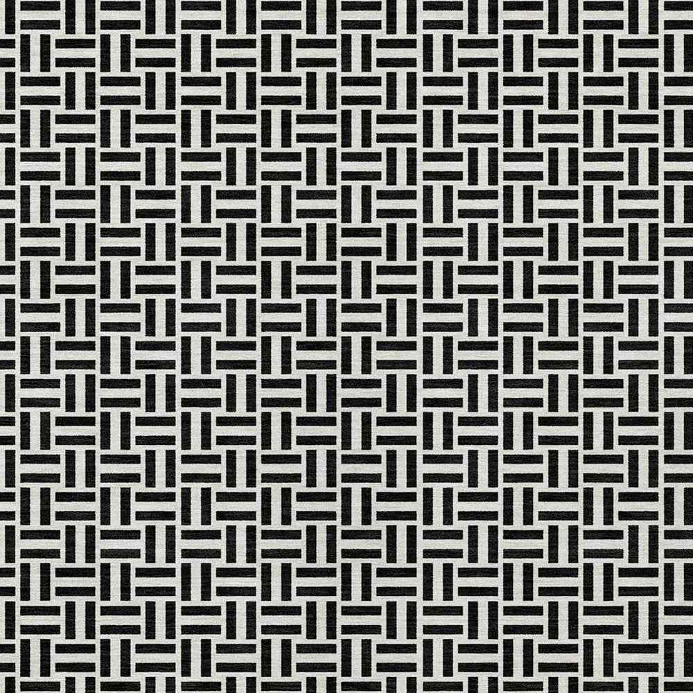 3' X 5' Black And Ivory Geometric Washable Indoor Outdoor Area Rug