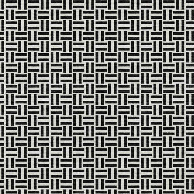 3' X 5' Black And Ivory Geometric Washable Indoor Outdoor Area Rug