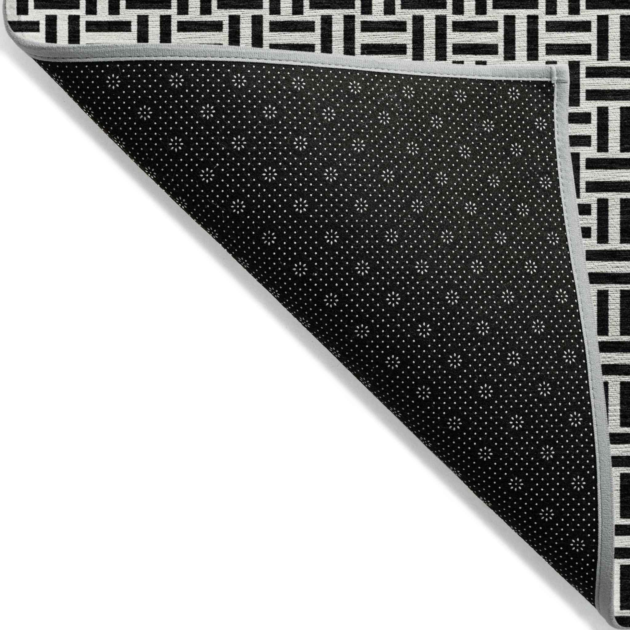 3' X 5' Black And Ivory Geometric Washable Indoor Outdoor Area Rug