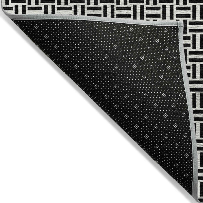 3' X 5' Black And Ivory Geometric Washable Indoor Outdoor Area Rug