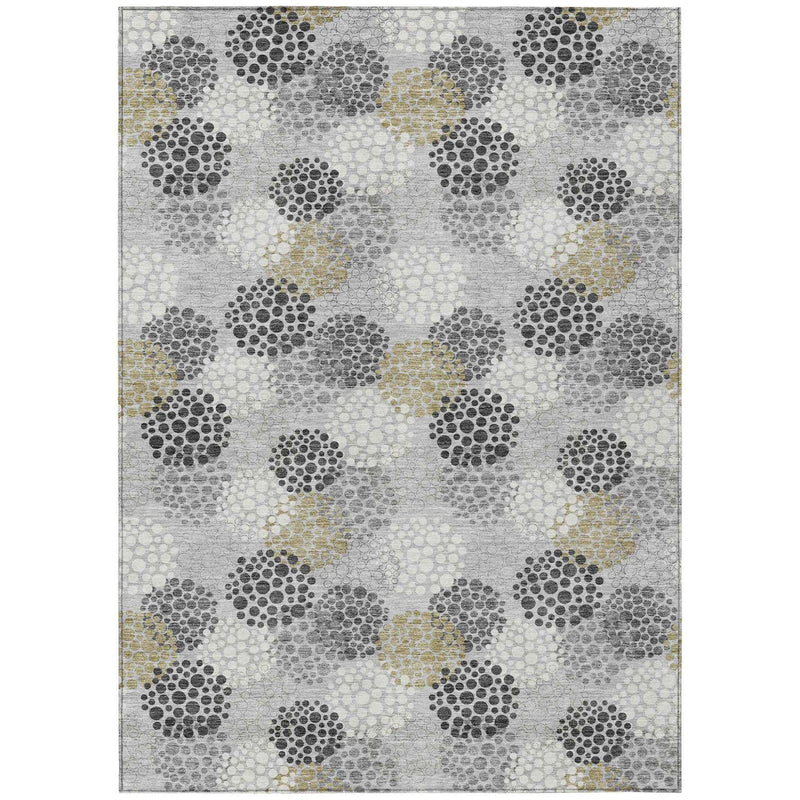 9' X 12' Gray Silver And Ivory Polka Dot Washable Indoor Outdoor Area Rug