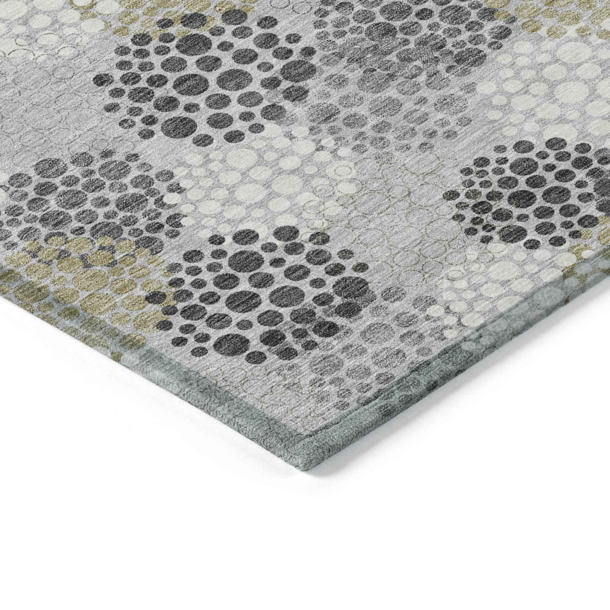 9' X 12' Gray Silver And Ivory Polka Dot Washable Indoor Outdoor Area Rug