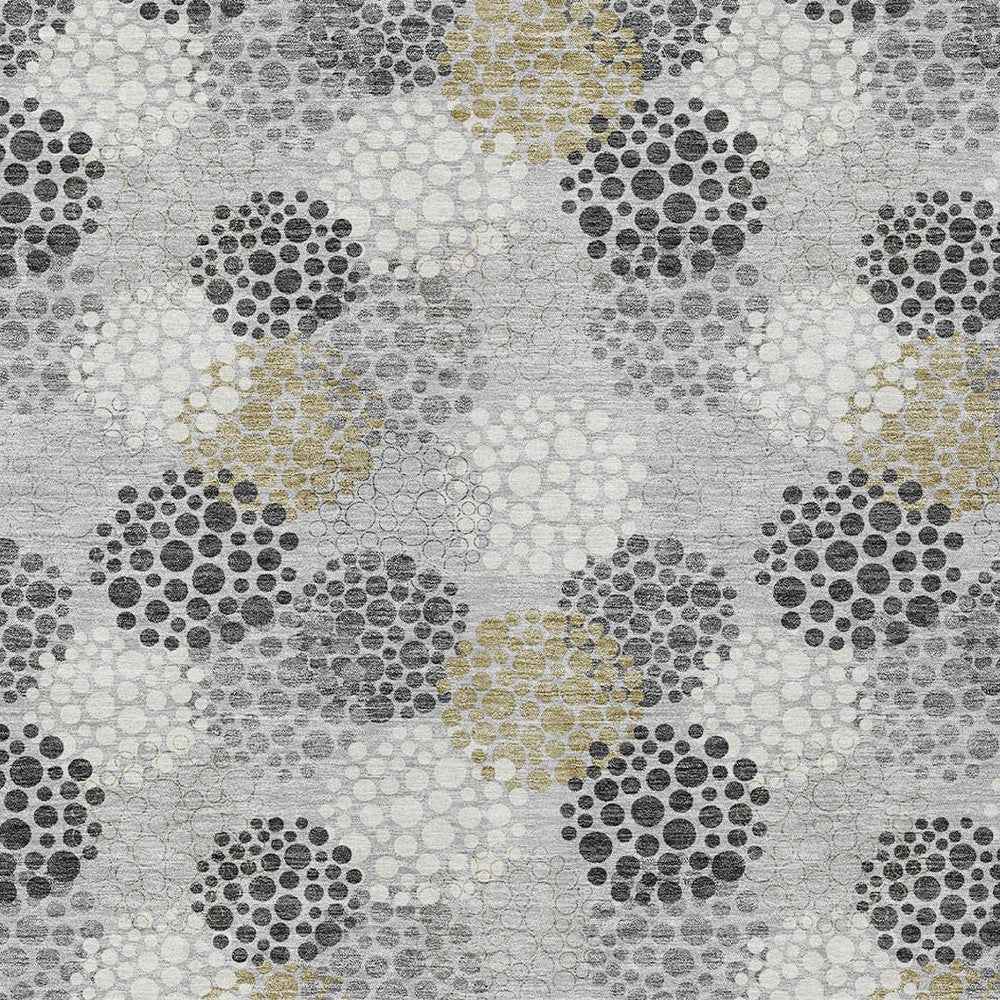 9' X 12' Gray Silver And Ivory Polka Dot Washable Indoor Outdoor Area Rug