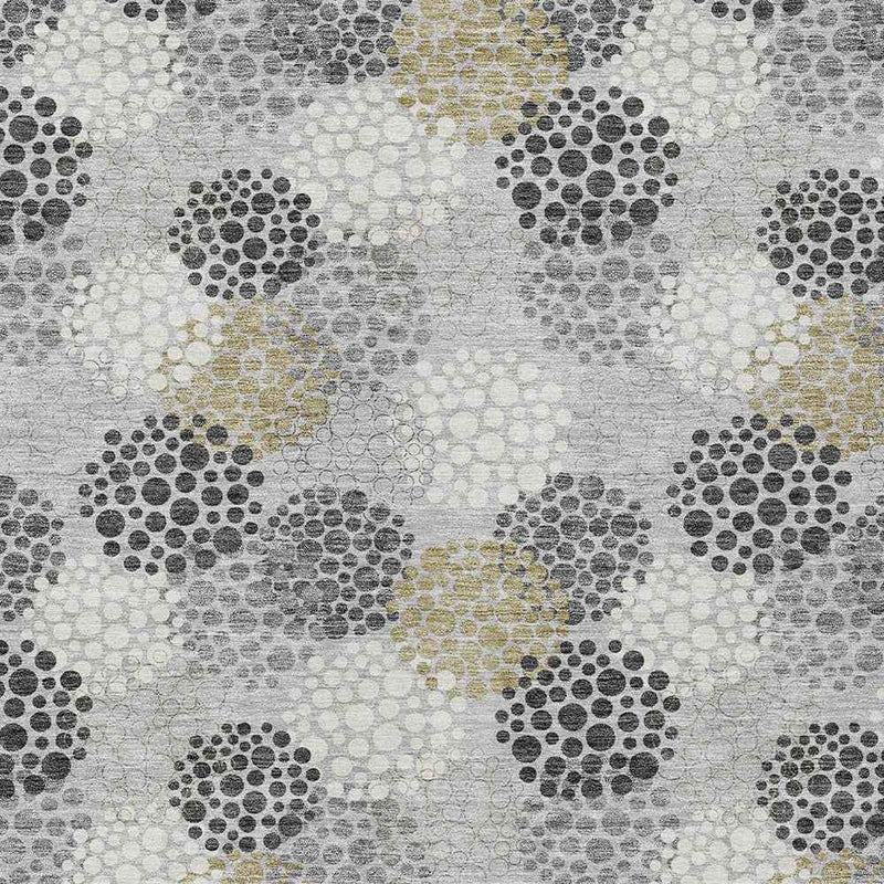 9' X 12' Gray Silver And Ivory Polka Dot Washable Indoor Outdoor Area Rug
