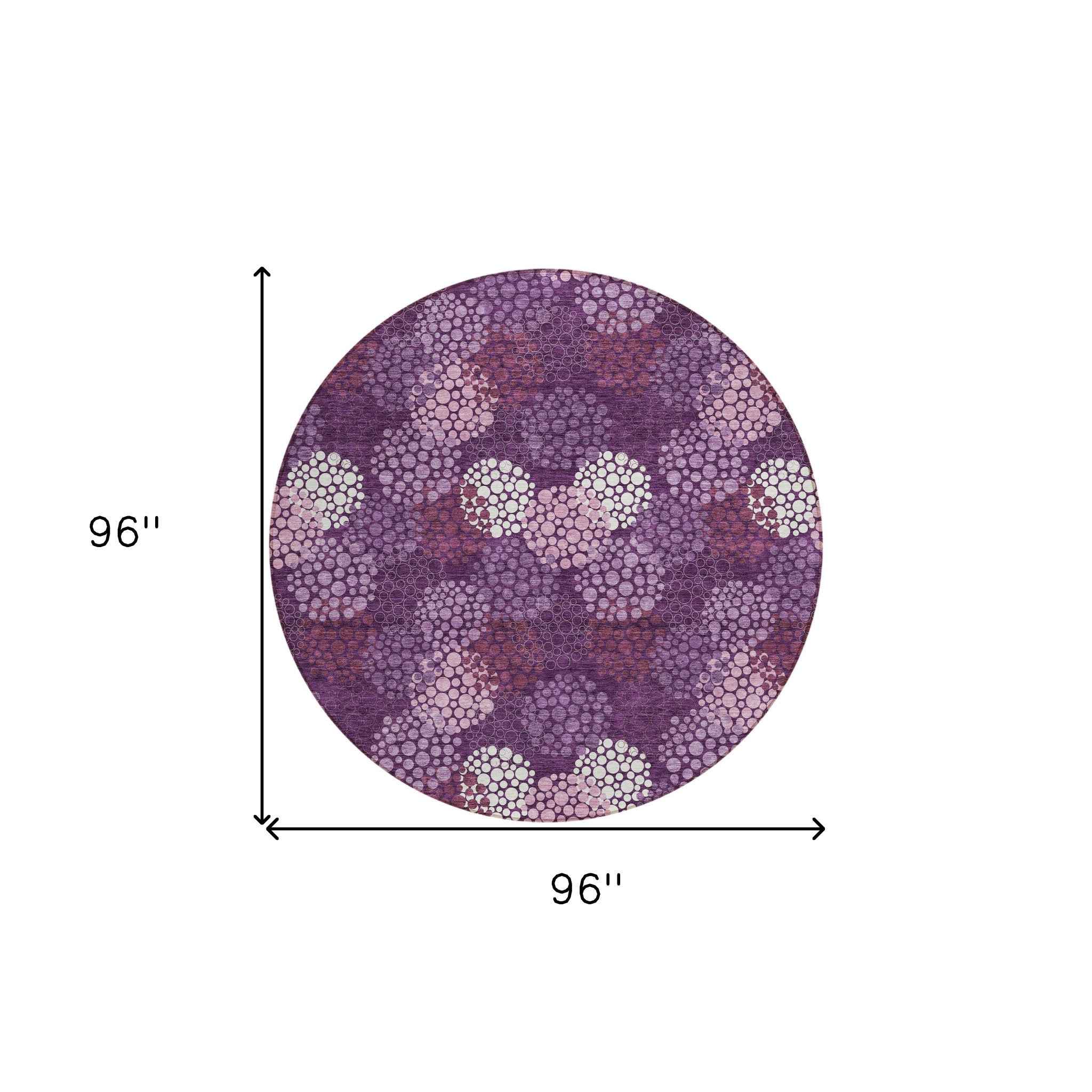 8' Eggplant Lavender And Ivory Round Polka Dot Washable Indoor Outdoor Area Rug