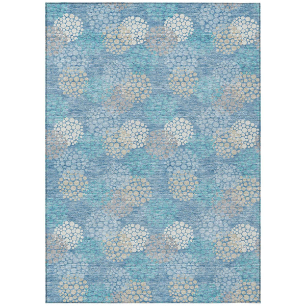 5' X 8' Sky Blue Gray And Ivory Polka Dot Washable Indoor Outdoor Area Rug