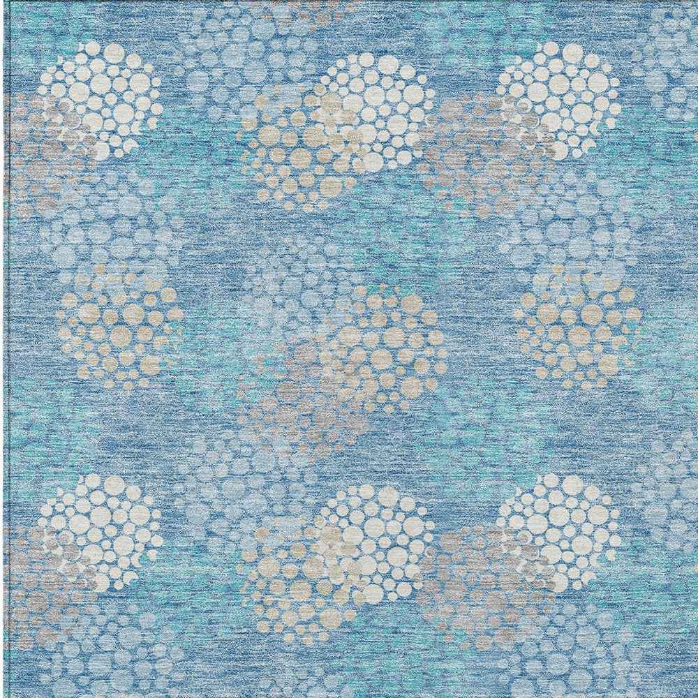 5' X 8' Sky Blue Gray And Ivory Polka Dot Washable Indoor Outdoor Area Rug
