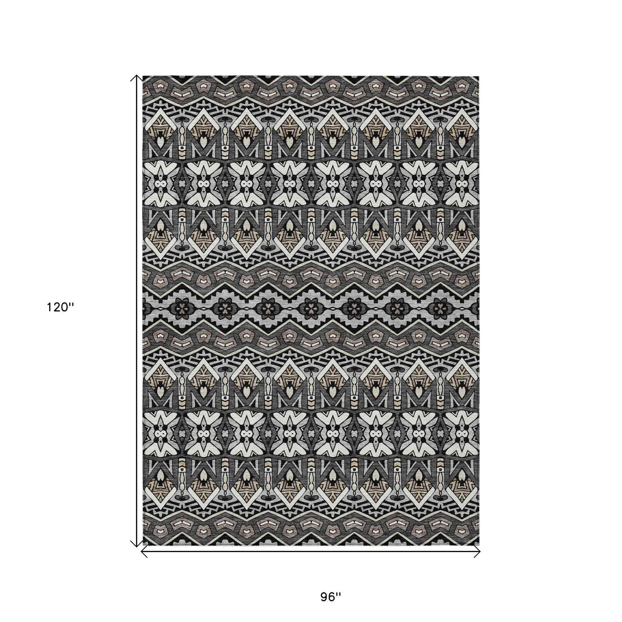 8' X 10' Charcoal Brown And Ivory Moroccan Washable Indoor Outdoor Area Rug