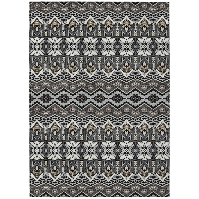 8' X 10' Charcoal Brown And Ivory Moroccan Washable Indoor Outdoor Area Rug