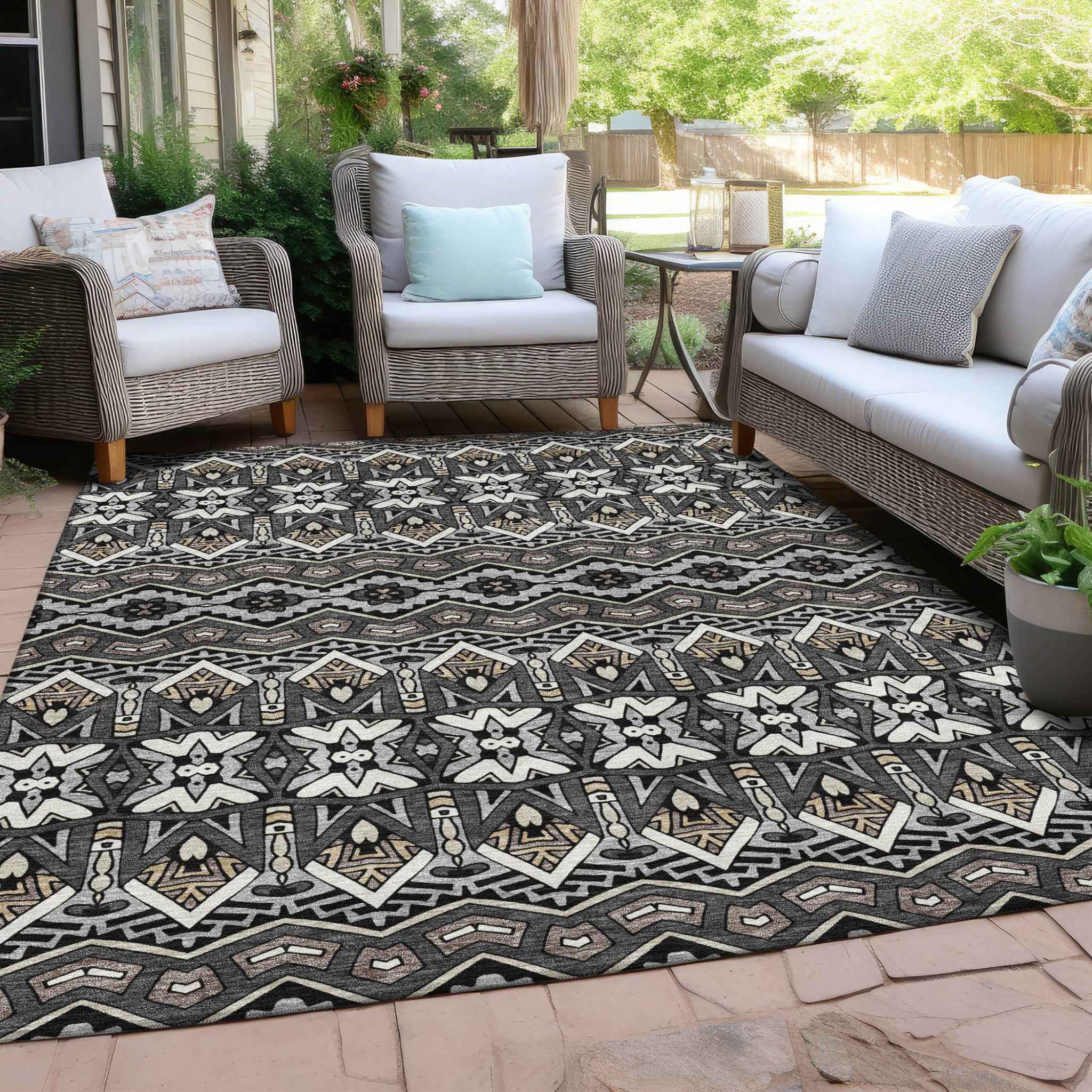 8' X 10' Charcoal Brown And Ivory Moroccan Washable Indoor Outdoor Area Rug