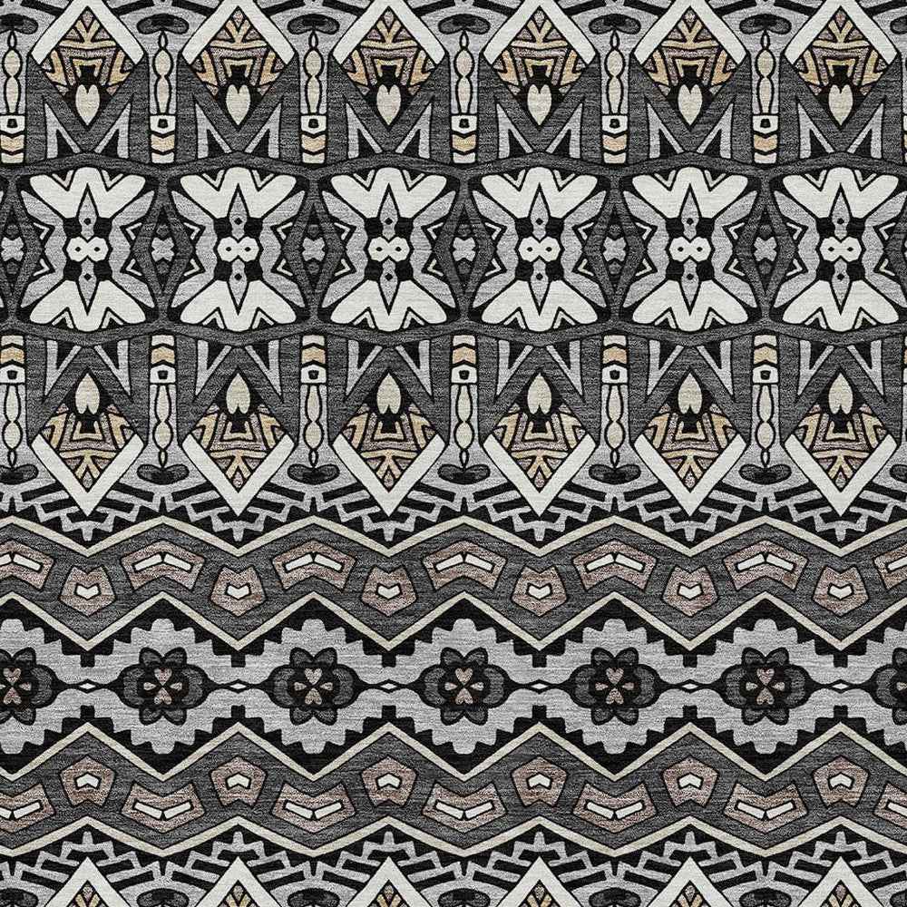 8' X 10' Charcoal Brown And Ivory Moroccan Washable Indoor Outdoor Area Rug