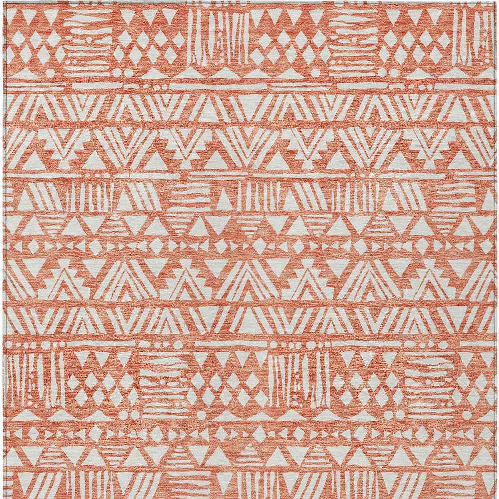 5' X 8' Coral And Ivory Southwestern Washable Indoor Outdoor Area Rug