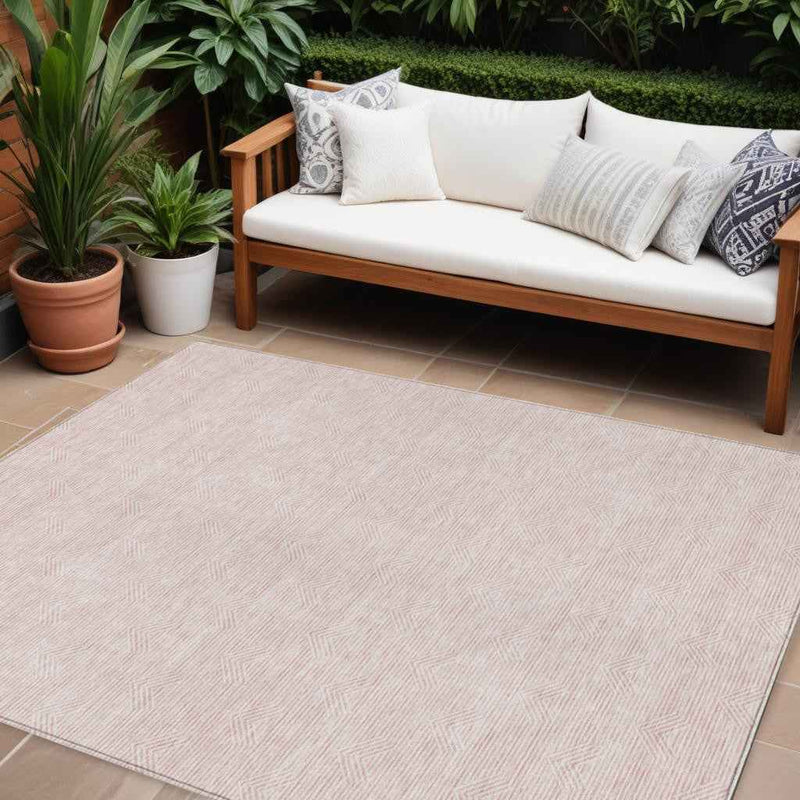10' X 14' Pink And Gray Geometric Washable Indoor Outdoor Area Rug