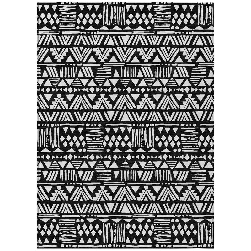 8' X 10' Black And Ivory Southwestern Washable Indoor Outdoor Area Rug