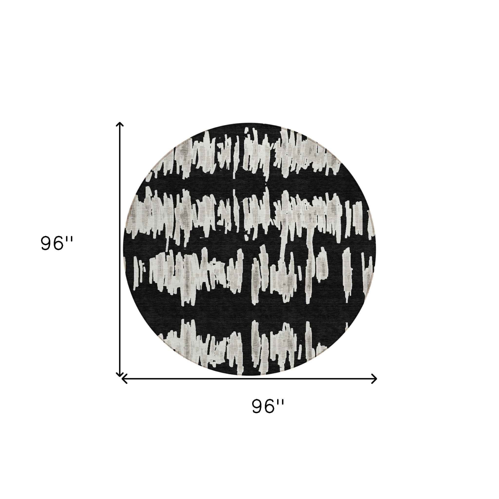 8' Black Ivory And Gray Round Striped Washable Indoor Outdoor Area Rug