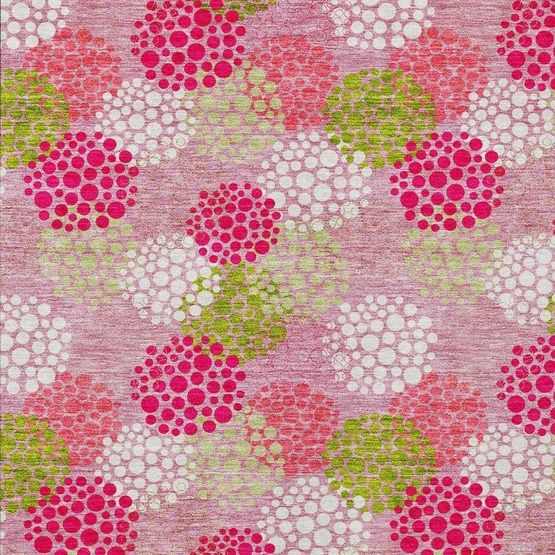 9' X 12' Pink Green And Ivory Polka Dot Washable Indoor Outdoor Area Rug